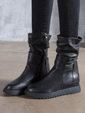 Momentlover Leisure Fashion Solid Leather Martin Boots
