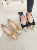 Momentlover Square-Toe Split-Joint Shallow Cut Contrast Color Bowknot Flats