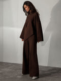 Momentlover Casual Solid Color Irregularity High-Neck Sweater& Wide Leg Pants Suits