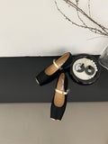 Momentlover Square-Toe Split-Joint Shallow Cut Round Cut Contrast Color Mary Janes