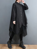 Momentlover Loose Striped Gauze Split-Joint Lapel Long Dress