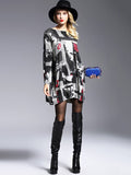 Momentlover Urban Loose One-Shoulder Printed Split-Joint Sweater