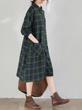 Momentlover Original Plaid Lapel Shirt Dress