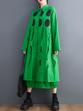 Momentlover Stylish Long Sleeves A-Line Polka Dot Polo Shirt Midi Dresses