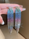Momentlover Tasseled Rhine Stones Hollow Gradient Drop Earrings