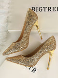 Momentlover Shallow Cut Sequined Pointed-Toe Pumps