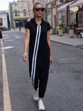 Momentlover Fashion Stripes Zipper Hooded Jumpsuits