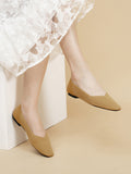Momentlover V-Cut Square-Toe Split-Joint Solid Color Flat Shoes
