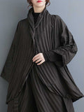Momentlover Solid Color Long Sleeves Loose Buttoned Pleated Stand Collar Shirts Top + Pants Bottom Two Pieces Set