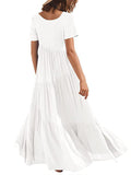 Momentlover Casual Short Sleeves Loose Solid Color Round-Neck Maxi Dresses