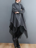 Momentlover Loose Striped Gauze Split-Joint Lapel Long Dress
