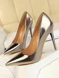Momentlover Solid Color Shallow Cut Pointed-Toe Scarpin Salto Pumps