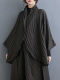 Momentlover Solid Color Long Sleeves Loose Buttoned Pleated Stand Collar Shirts Top + Pants Bottom Two Pieces Set