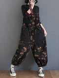 Momentlover Original Floral With Pocket Harem Denim Overalls
