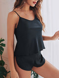 Momentlover Solid Color Sleeveless Spaghetti-Neck Pajama Sets