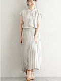 Momentlover Chiffon 5 Colors Loose Pleated Split-Joint Dress