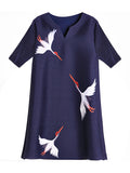 Momentlover Original Elegant Crane Printed Mini Dress
