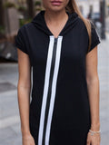 Momentlover Fashion Stripes Zipper Hooded Jumpsuits