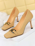 Momentlover Square-Toe Split-Joint Shallow Cut Pumps
