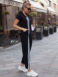 Momentlover Fashion Stripes Zipper Hooded Jumpsuits