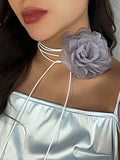Pleated Gauze Flower Shape Dainty Necklace Accessories