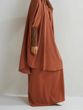 Momentlover Muslim Batwing Sleeves Long Sleeves Solid Color High Neck Shirts Top + Skirts Bottom Two Pieces Set