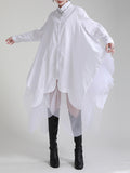 Momentlover Urban Loose Split-Joint Lapel Long Sleeves Midi Dress