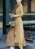 Momentlover Apricot Patchwork Silk Dress Embroideried Stand Collar Spring LY1717