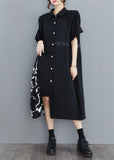 Momentlover Art Black Asymmetrical Patchwork Cotton Shirt Dress Summer LY1547