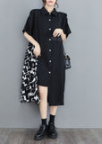 Momentlover Art Black Asymmetrical Patchwork Cotton Shirt Dress Summer LY1547