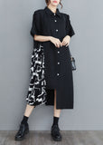 Momentlover Art Black Asymmetrical Patchwork Cotton Shirt Dress Summer LY1547