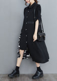 Momentlover Art Black Asymmetrical Patchwork Cotton Shirt Dress Summer LY1547