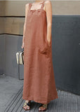 Momentlover Art Orange Patchwork Back Side Open Linen Spaghetti Strap Dress Summer LY1766