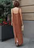 Momentlover Art Orange Patchwork Back Side Open Linen Spaghetti Strap Dress Summer LY1766