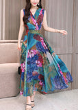 Momentlover Art Red V Neck Print Tunic Holiday Maxi Dresses Sleeveless LY1719
