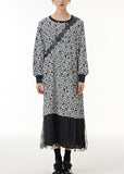 Momentlover Art White O Neck Print Patchwork Long Cotton Dresses Spring LY1157
