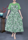Momentlover Beautiful Green O-Neck Patchwork Exra Large Hem Chiffon Fake Two Piece Dresses Summer LY1922
