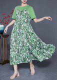 Momentlover Beautiful Green O-Neck Patchwork Exra Large Hem Chiffon Fake Two Piece Dresses Summer LY1922