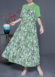 Momentlover Beautiful Green O-Neck Patchwork Exra Large Hem Chiffon Fake Two Piece Dresses Summer LY1922
