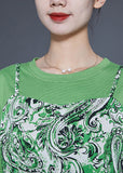 Momentlover Beautiful Green O-Neck Patchwork Exra Large Hem Chiffon Fake Two Piece Dresses Summer LY1922