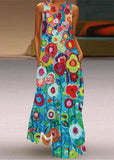 Momentlover Beautiful Green Print Pockets Chiffon Beach Dress Sleeveless LY1924