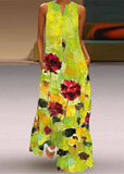 Momentlover Beautiful Green Print Pockets Chiffon Beach Dress Sleeveless LY1924