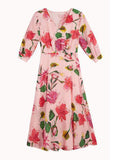 Momentlover Beautiful Pink V Neck Print Tunic Chiffon Long Dresses Summer LY1519