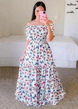 Momentlover Beautiful Purple Off The Shoulder Wrinkled Print Patchwork Cotton Dress Summer LY1972