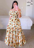 Momentlover Beautiful Purple Off The Shoulder Wrinkled Print Patchwork Cotton Dress Summer LY1972