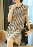 Momentlover Beautiful White O-Neck Patchwork Print Wrinkled Mini Dress Sleeveless LY1421