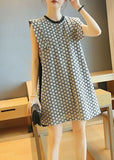 Momentlover Beautiful White O-Neck Patchwork Print Wrinkled Mini Dress Sleeveless LY1421