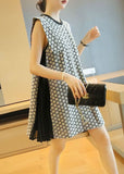 Momentlover Beautiful White O-Neck Patchwork Print Wrinkled Mini Dress Sleeveless LY1421