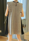 Momentlover Beautiful White O-Neck Patchwork Print Wrinkled Mini Dress Sleeveless LY1421
