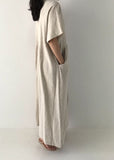 Momentlover Beige Cozy Linen Holiday Dresses V Neck Pockets Summer LY1729